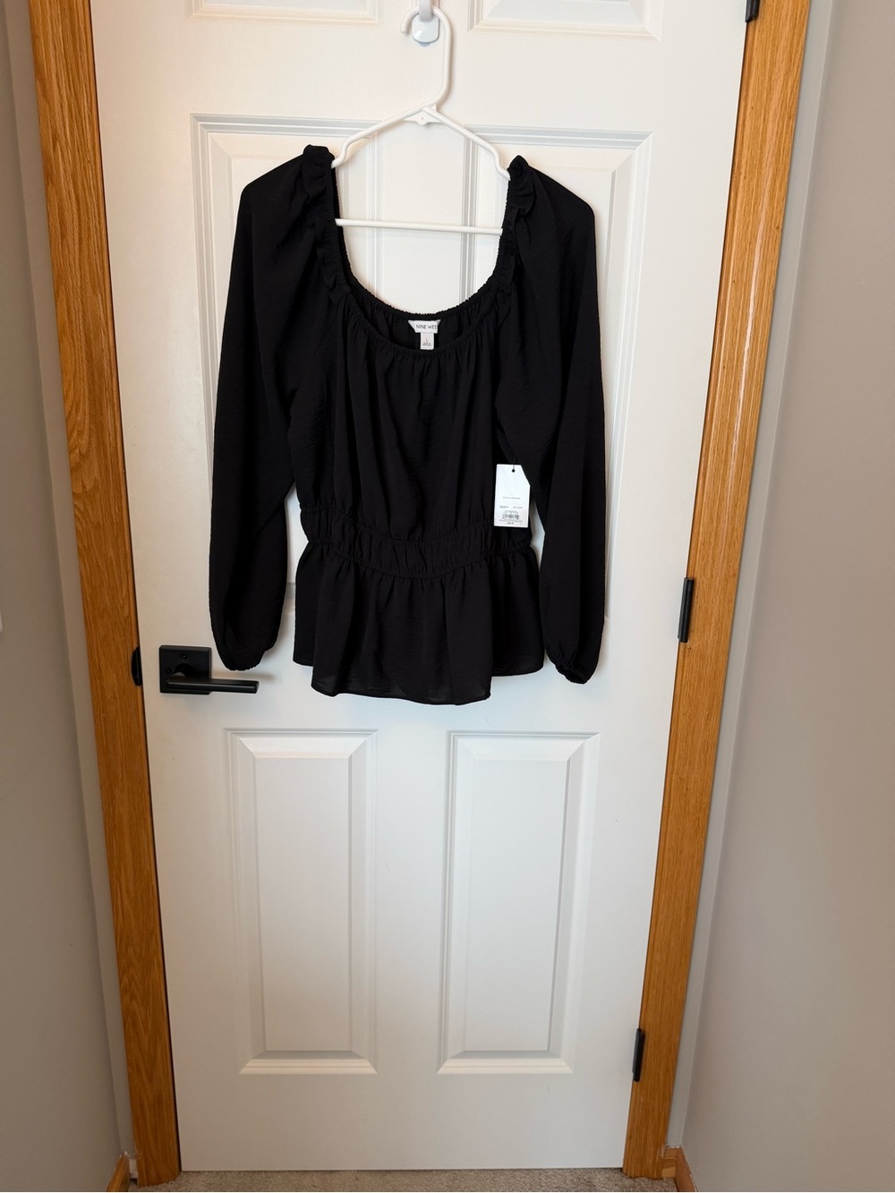 Black Long-Sleeve Peplum Blouse NWT